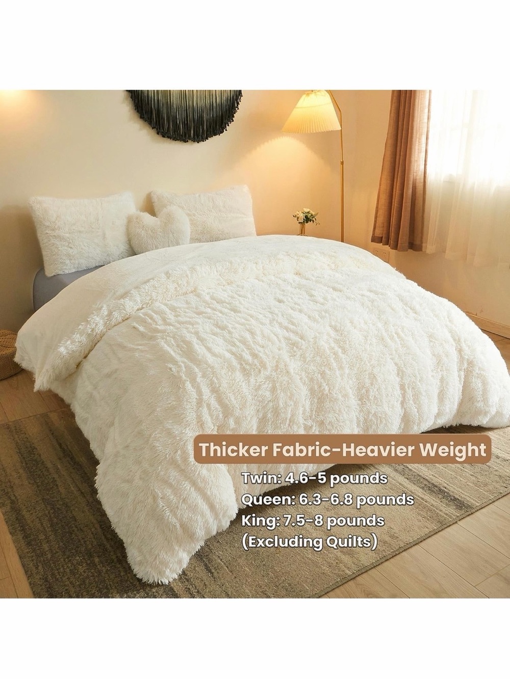 Plush Faux Fur King Size White Comforter Set - Cozy Home Bedding